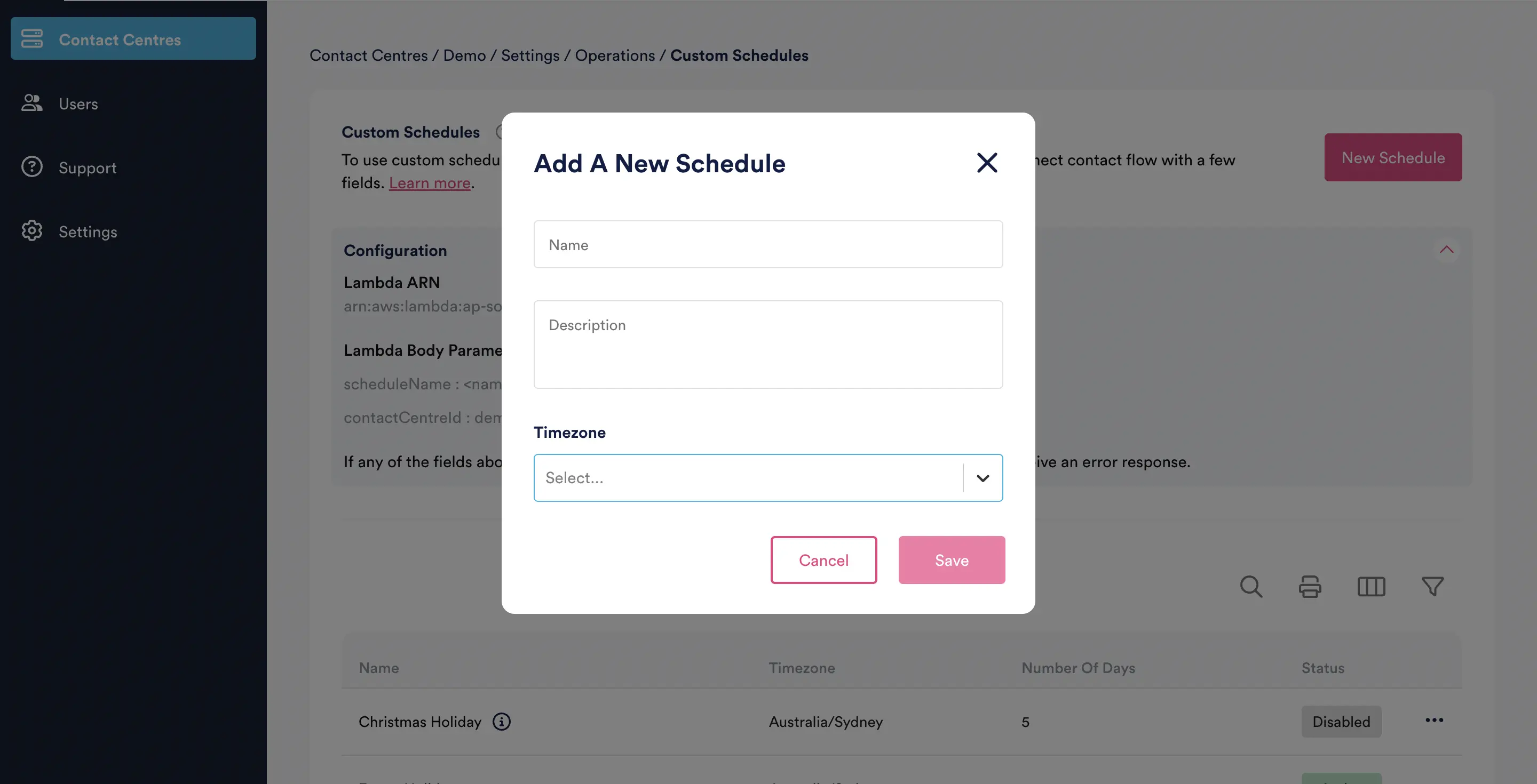 Add custom schedule modal