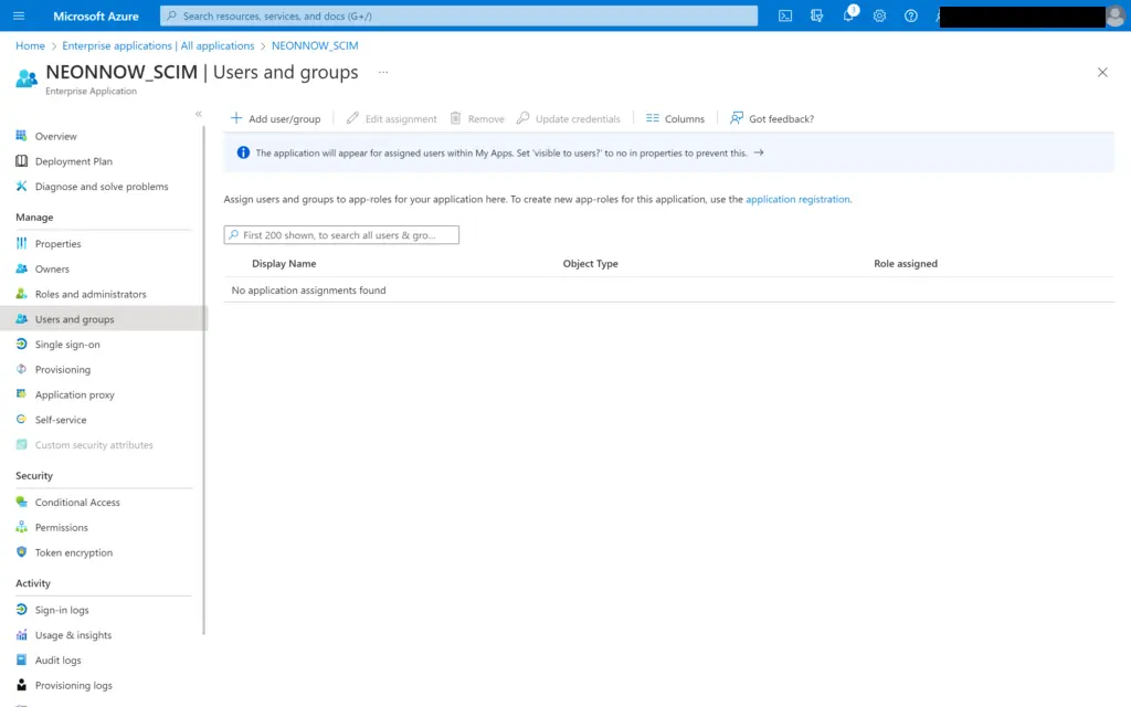 Azure application users and groups